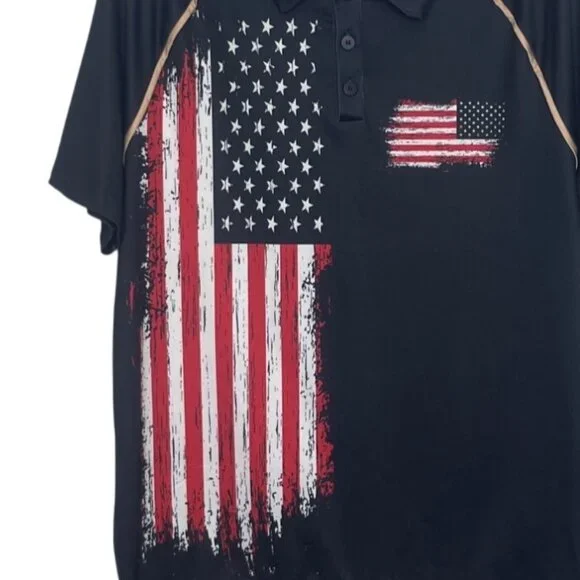 Mainfini Polo Shirt Mens Medium New WOT Blue American Flag Patriotic - Picture 5 of 7